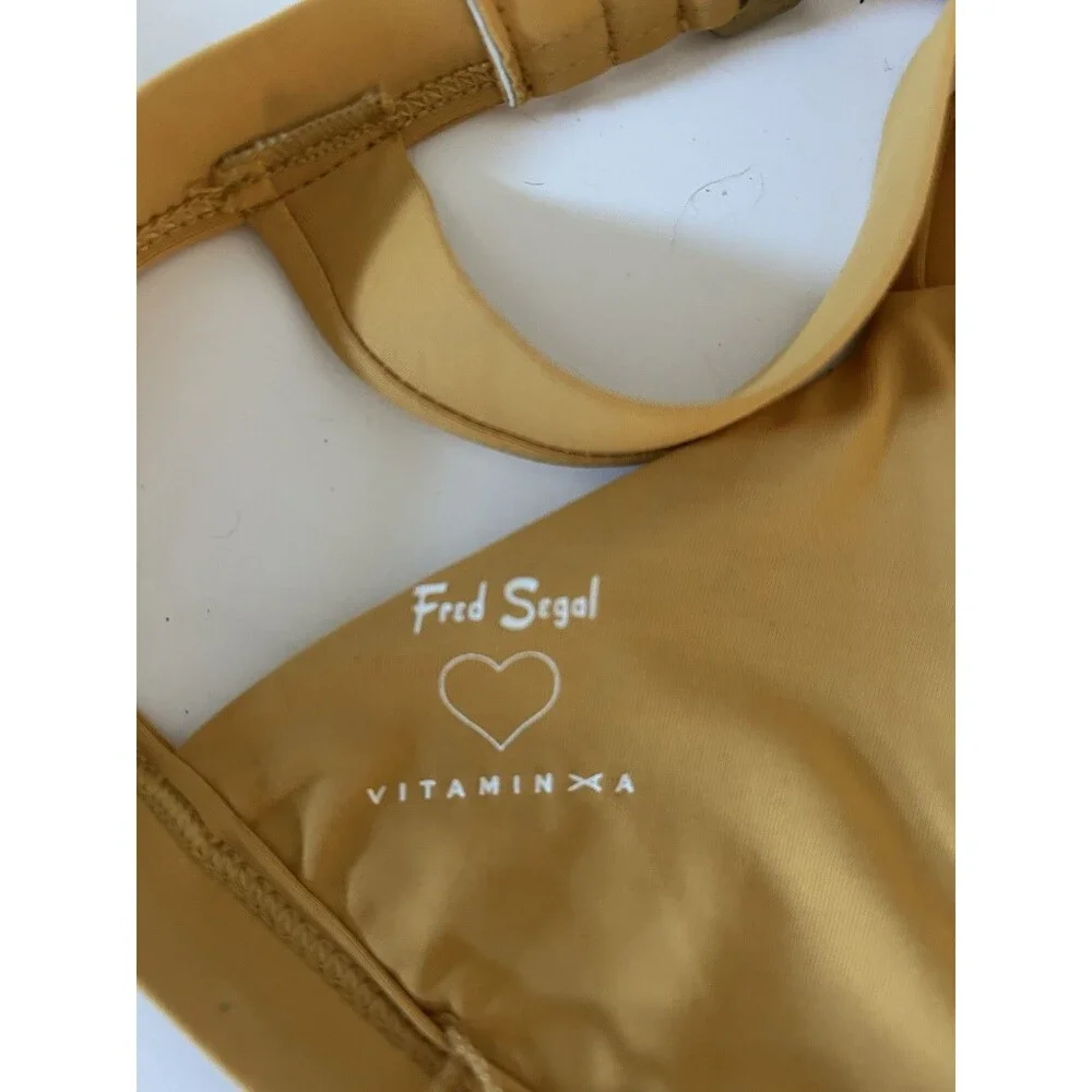 Fred Segal x Vitamin A XS Ribbed Triangle Bikini Top Mustard Gold Coastal Boho